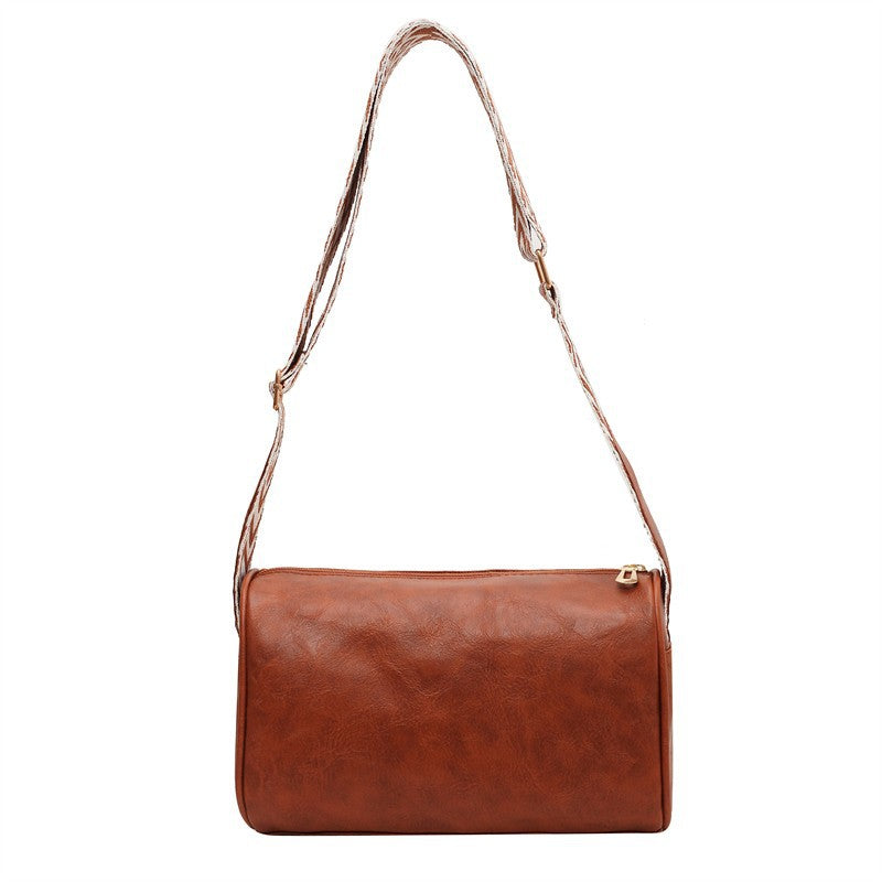 Wholesale Retro Crossbody Bag Wide Shoulder Strap PU Cylinder Bag
